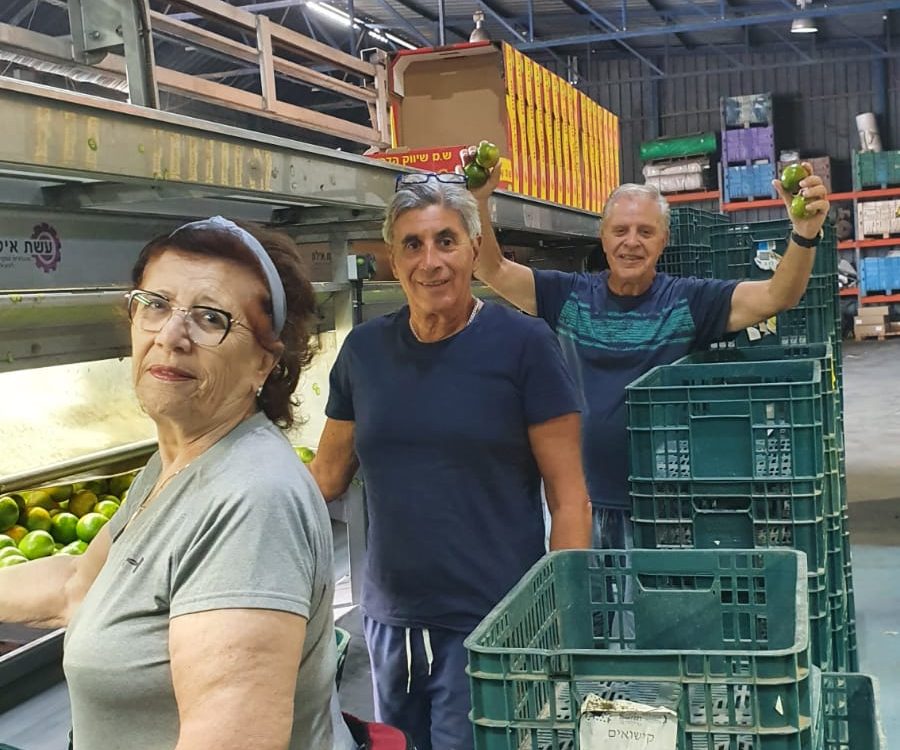 חברי מועדון נתניה התנדבות בבית אריזה בזמן המלחמה